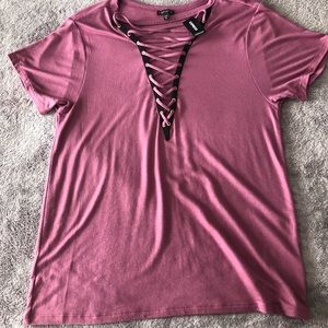Lace up v neck